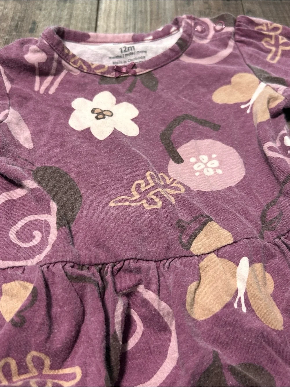 Twin Girls Carter's Purple Floral Cotton Long Sleeve Ruffle Snap Bodysuit 12M